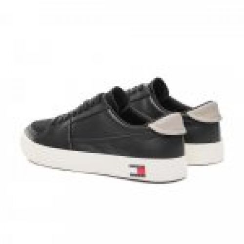 zapatilla tommy jeans negra cuero